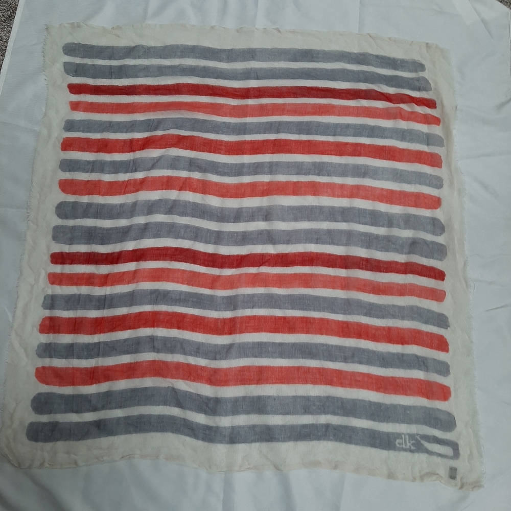 Stripes Scarf Wrap Hair Beach Accessory Red Cream Blue Muted Elk 42" x 42"